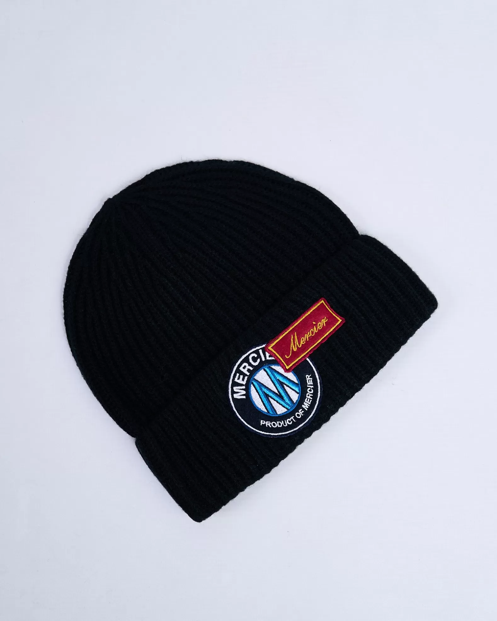 Online Mercier Black OG Badge Ribbed Beanie