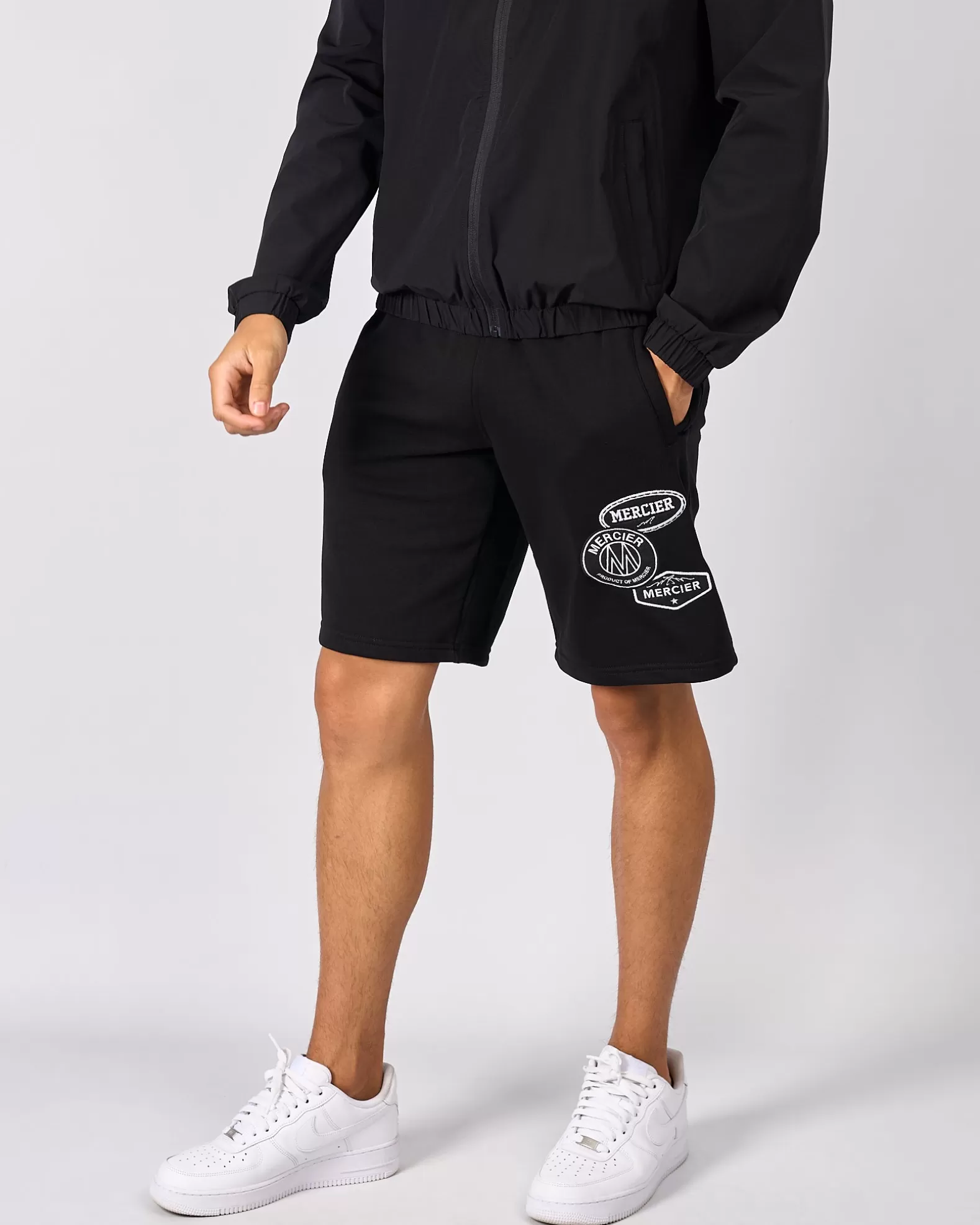 Store Mercier Black White Mono Badge Shorts