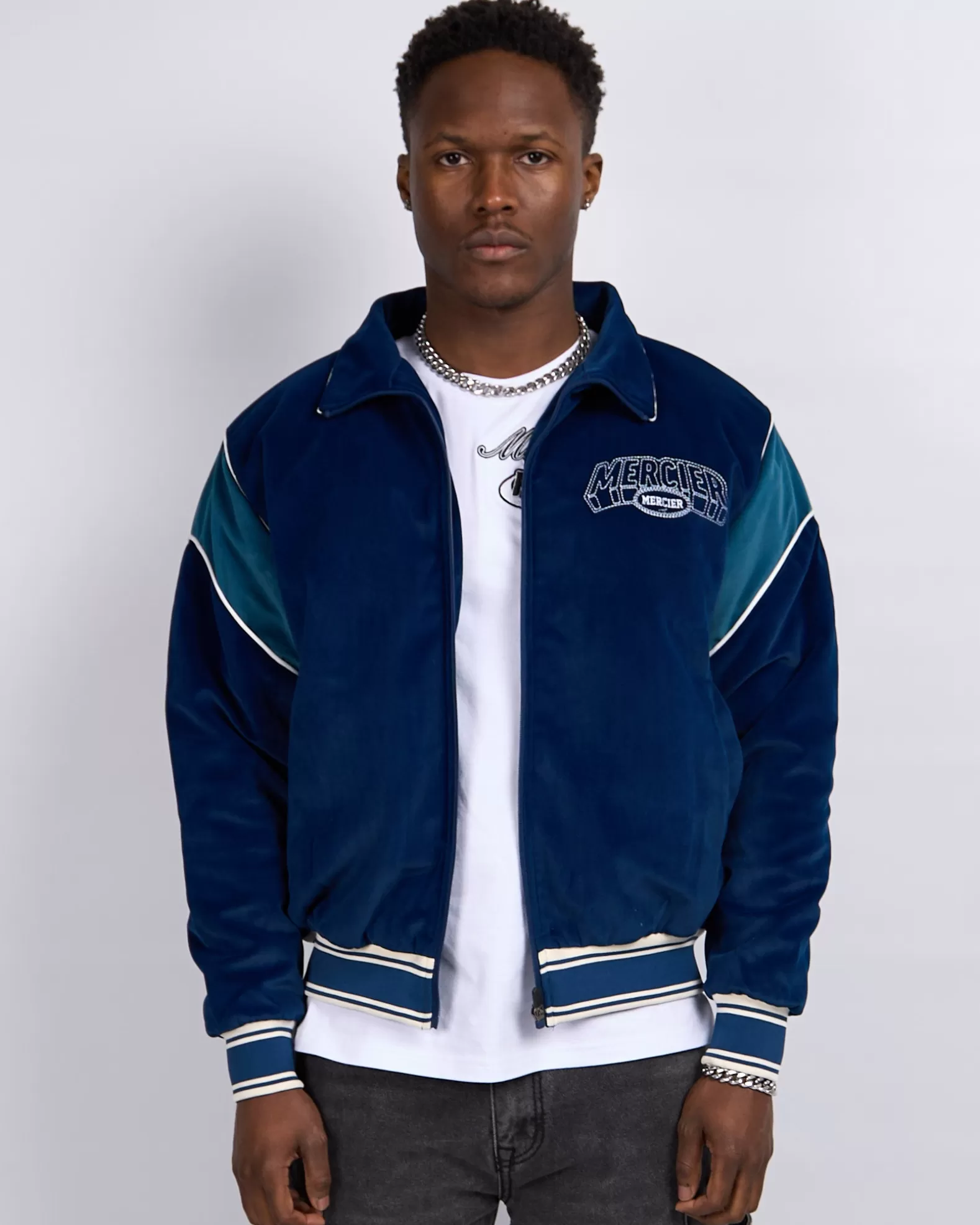 Fashion Mercier Navy Court Velour Track Top