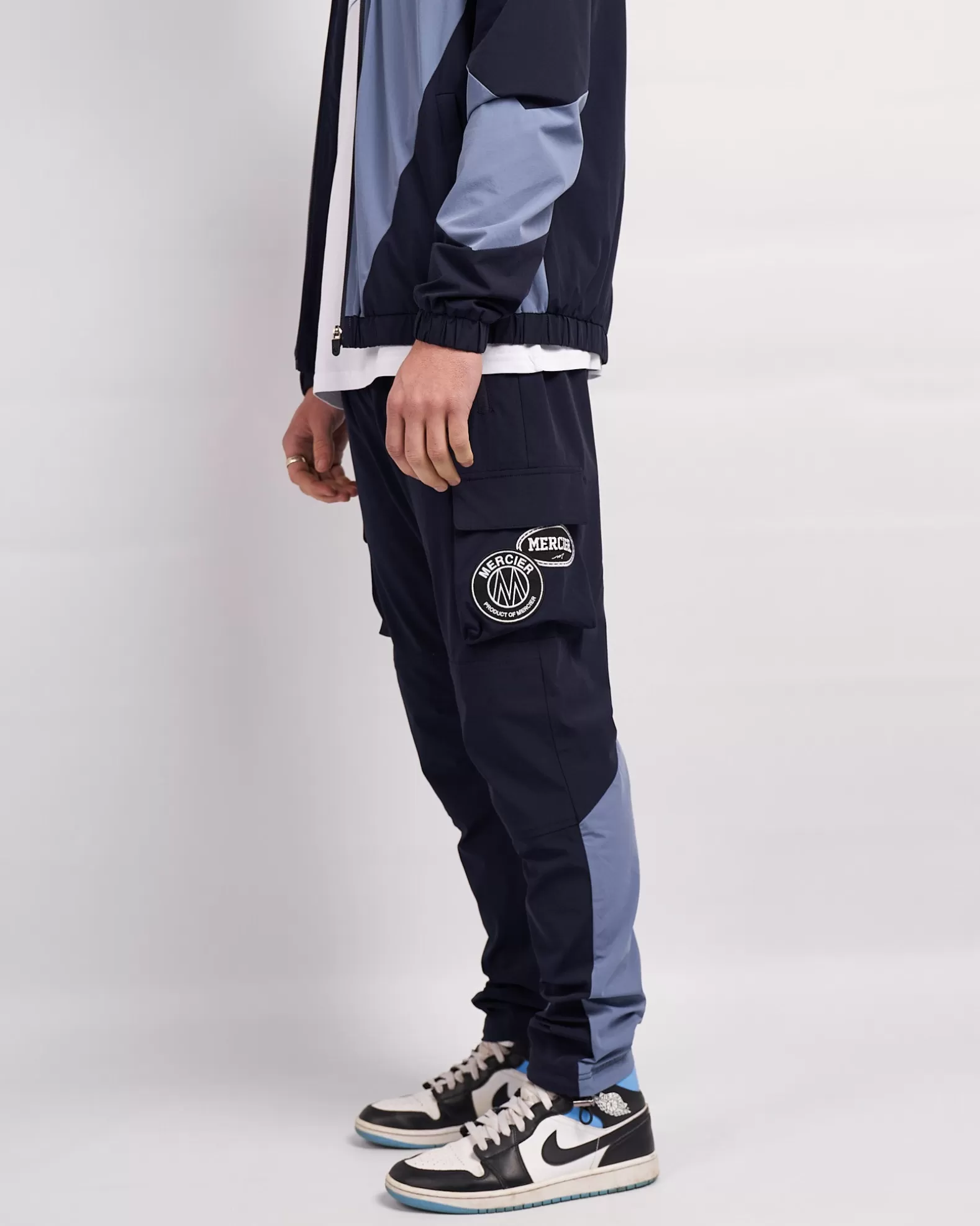 Fashion Mercier Navy Placid Blue Mono Badge Panelled Cargos