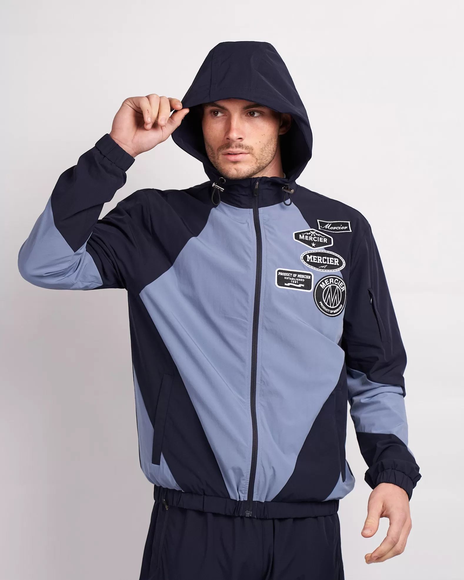 Cheap Mercier Navy Placid Blue Mono Badge Panelled Windbreaker