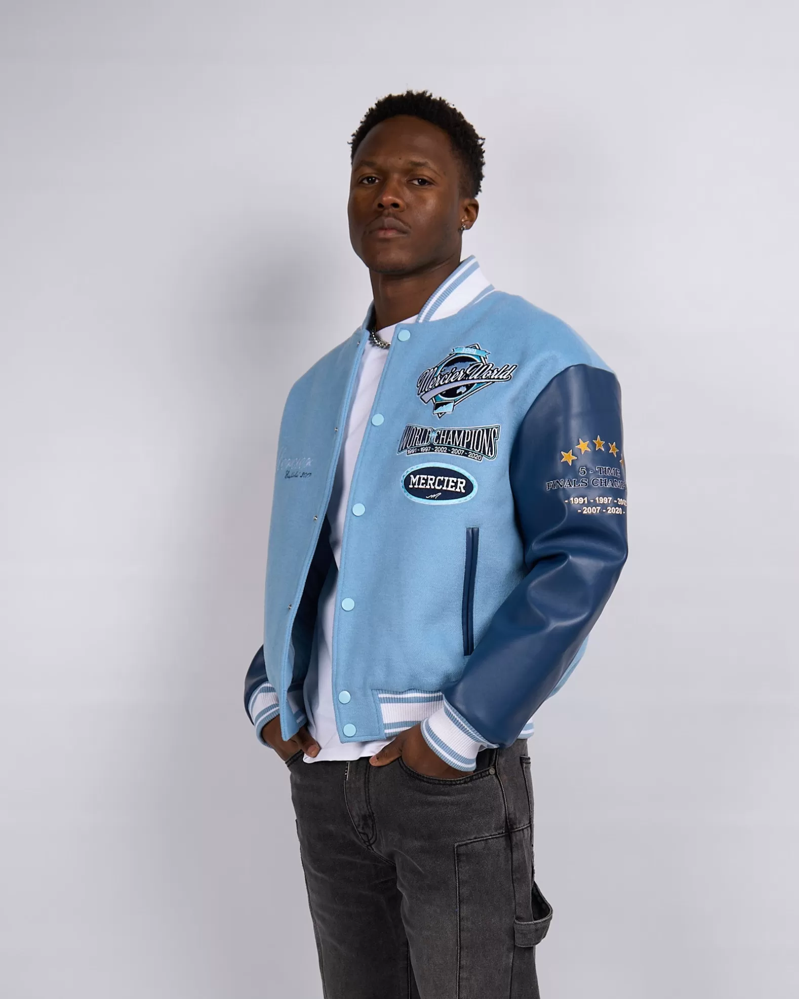 Hot Mercier Placid Blue Navy Rodman Varsity Jacket