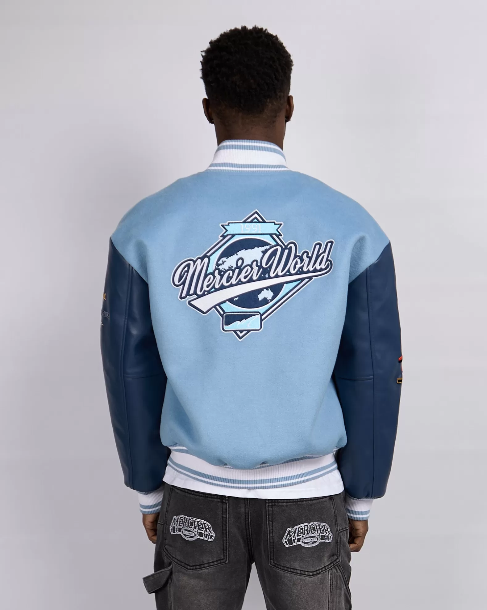 Hot Mercier Placid Blue Navy Rodman Varsity Jacket