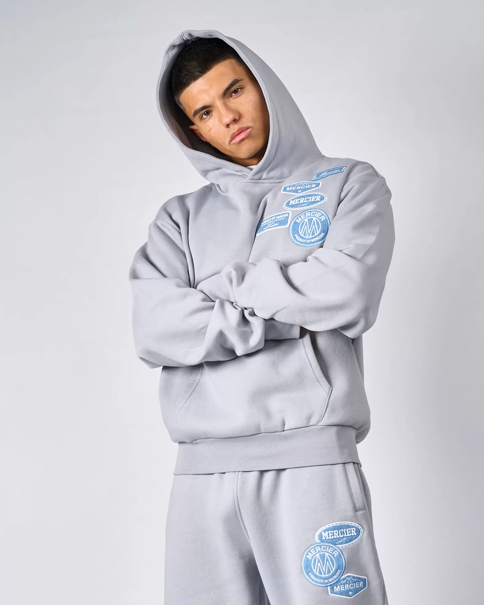 Shop Mercier Smoke Grey Denim OG Badge Hoodie