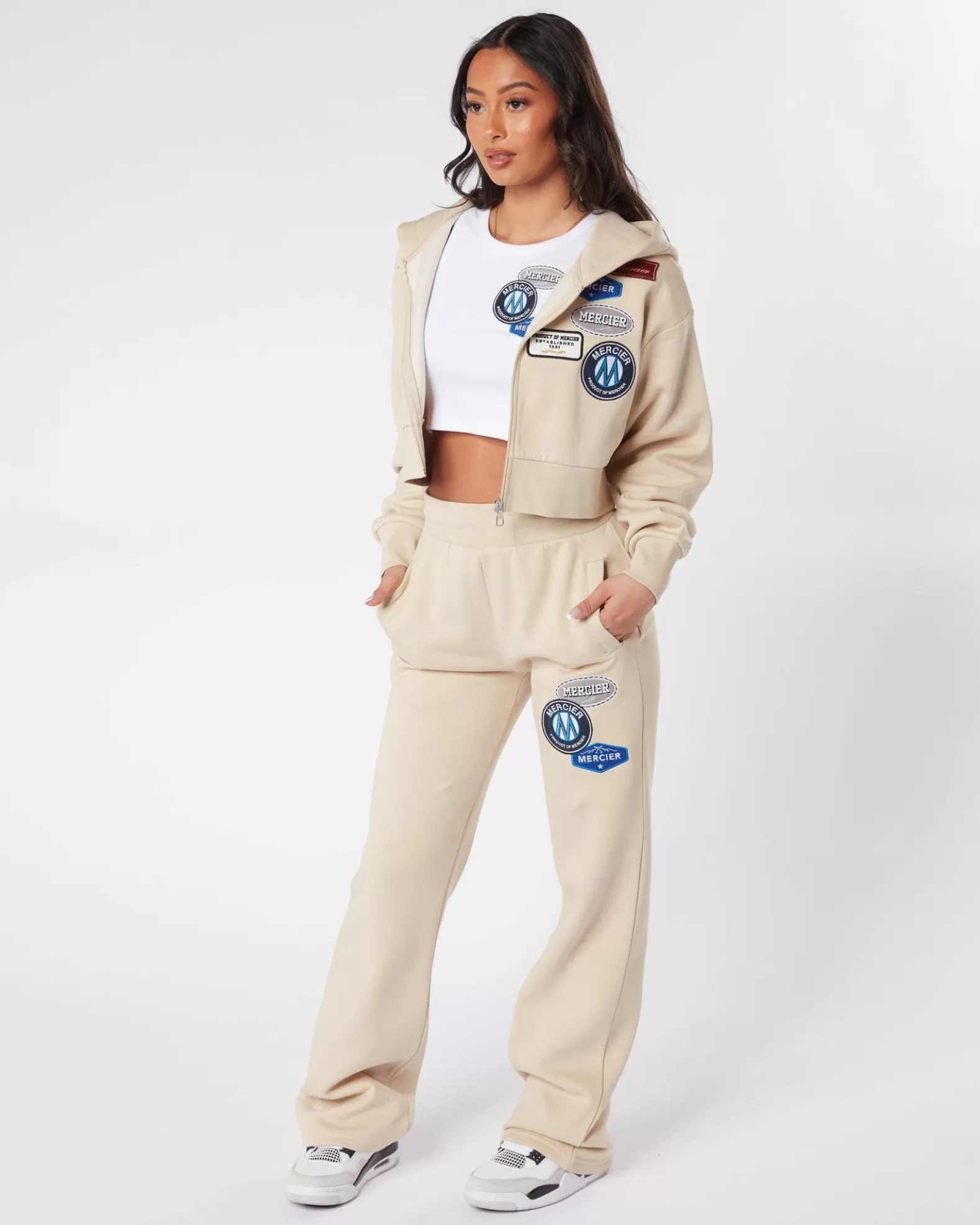 Discount Mercier Womens Almond OG Badge Cropped Zip Up