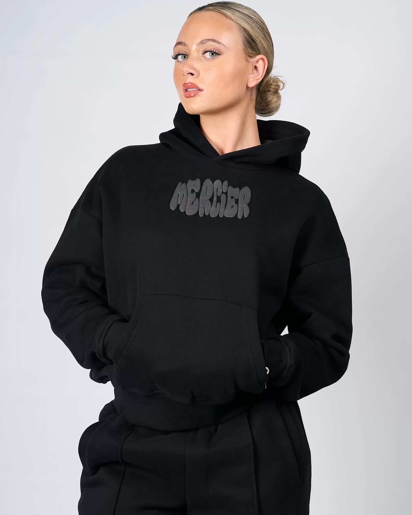 Store Mercier Womens Black Charcoal Bubble Hoodie