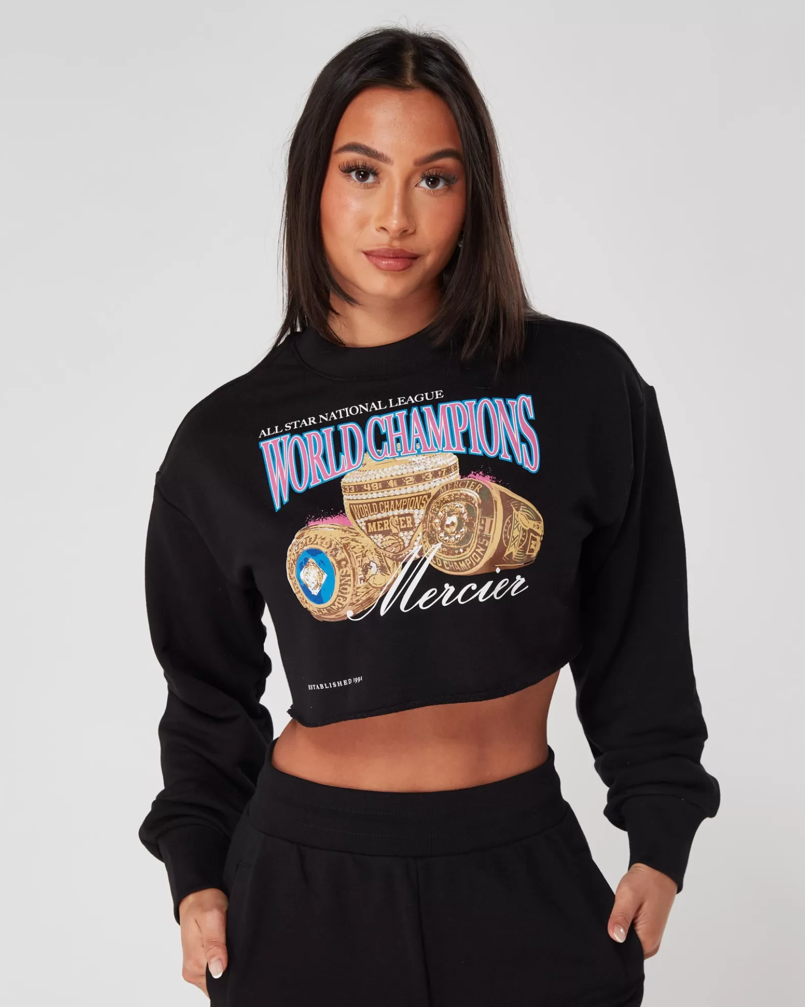 Online Mercier Womens Black World Champions Crop