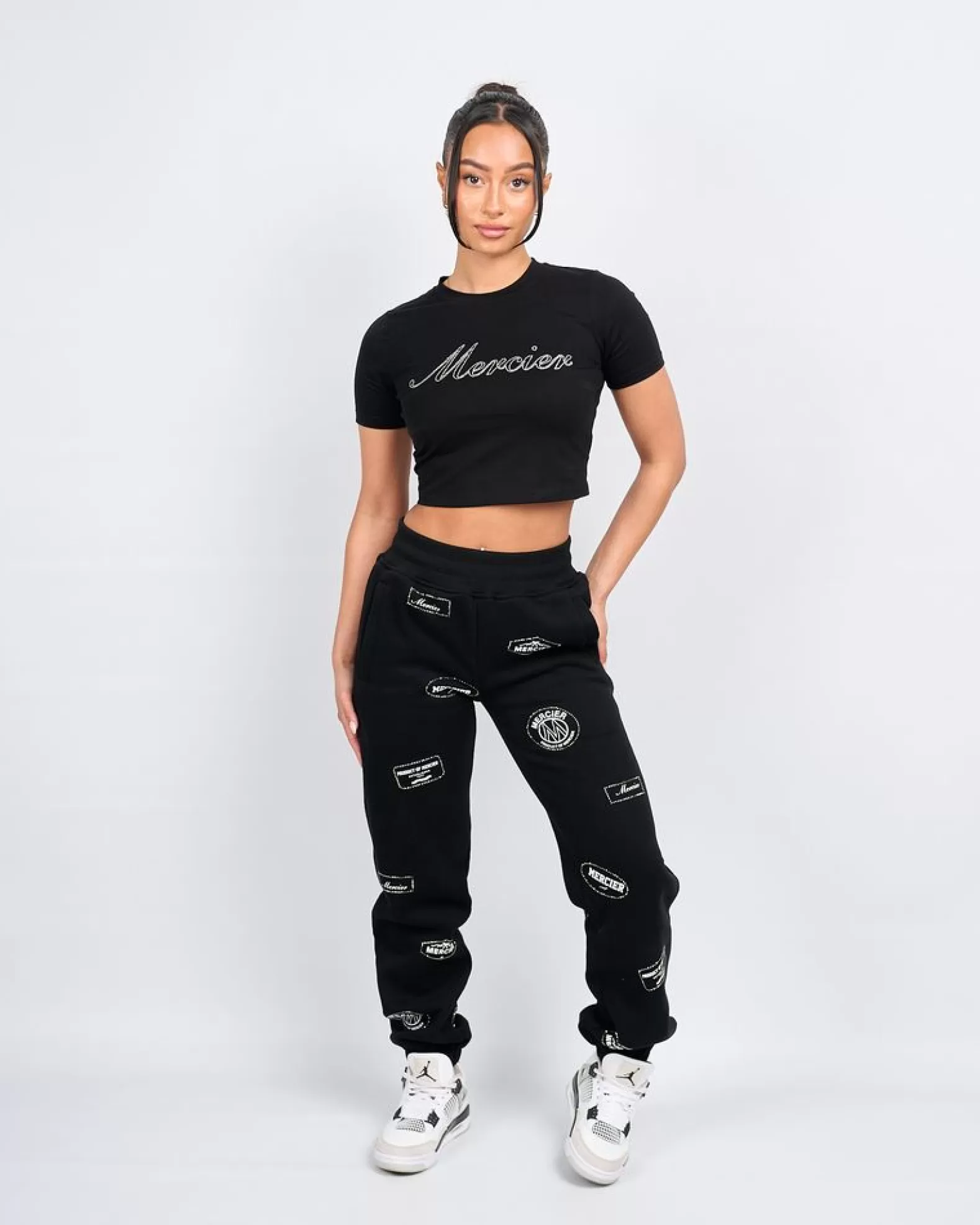 Online Mercier Womens Black Script Diamante Baby Tshirt