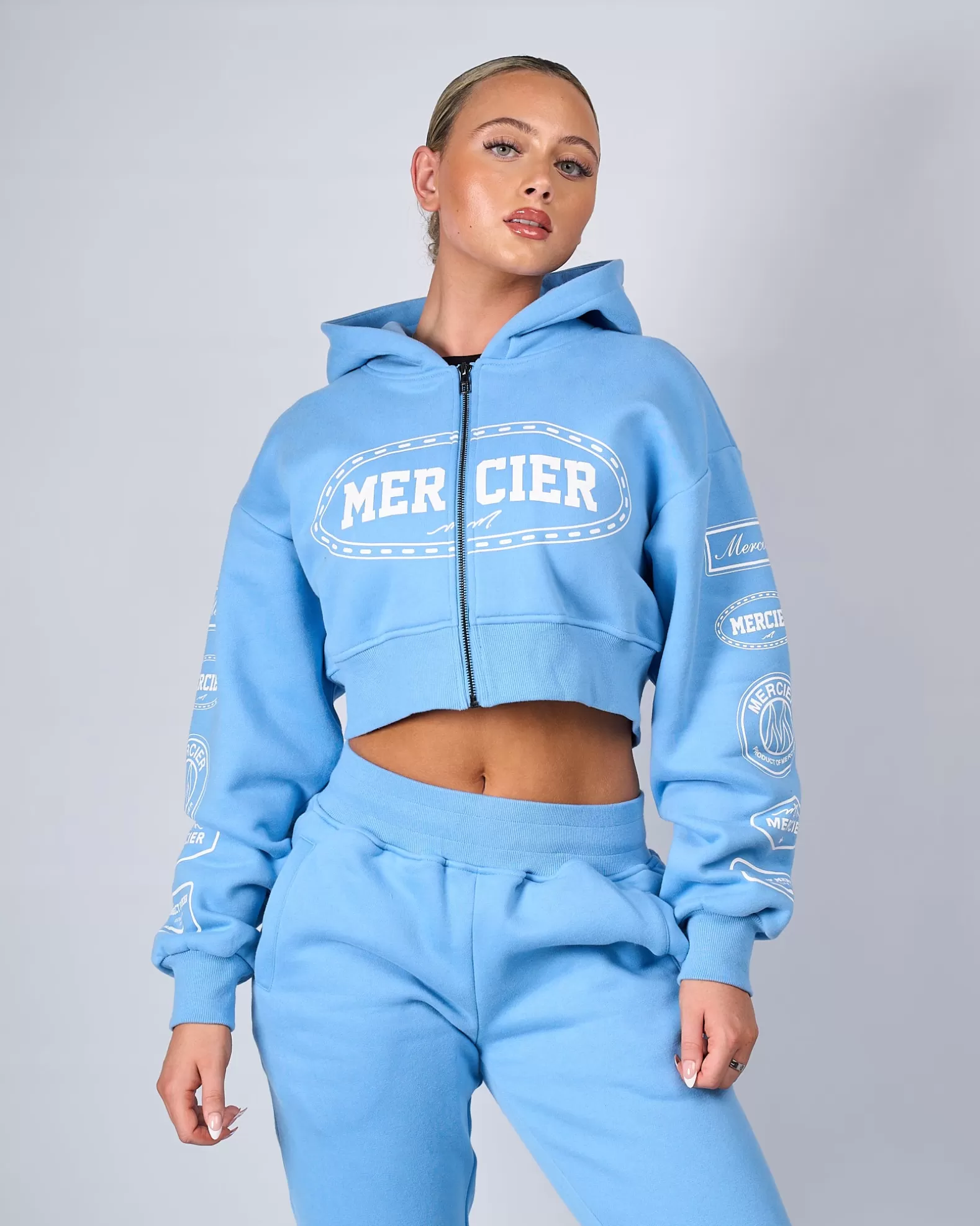 Fashion Mercier Womens Blue White Compton Zip Hoodie