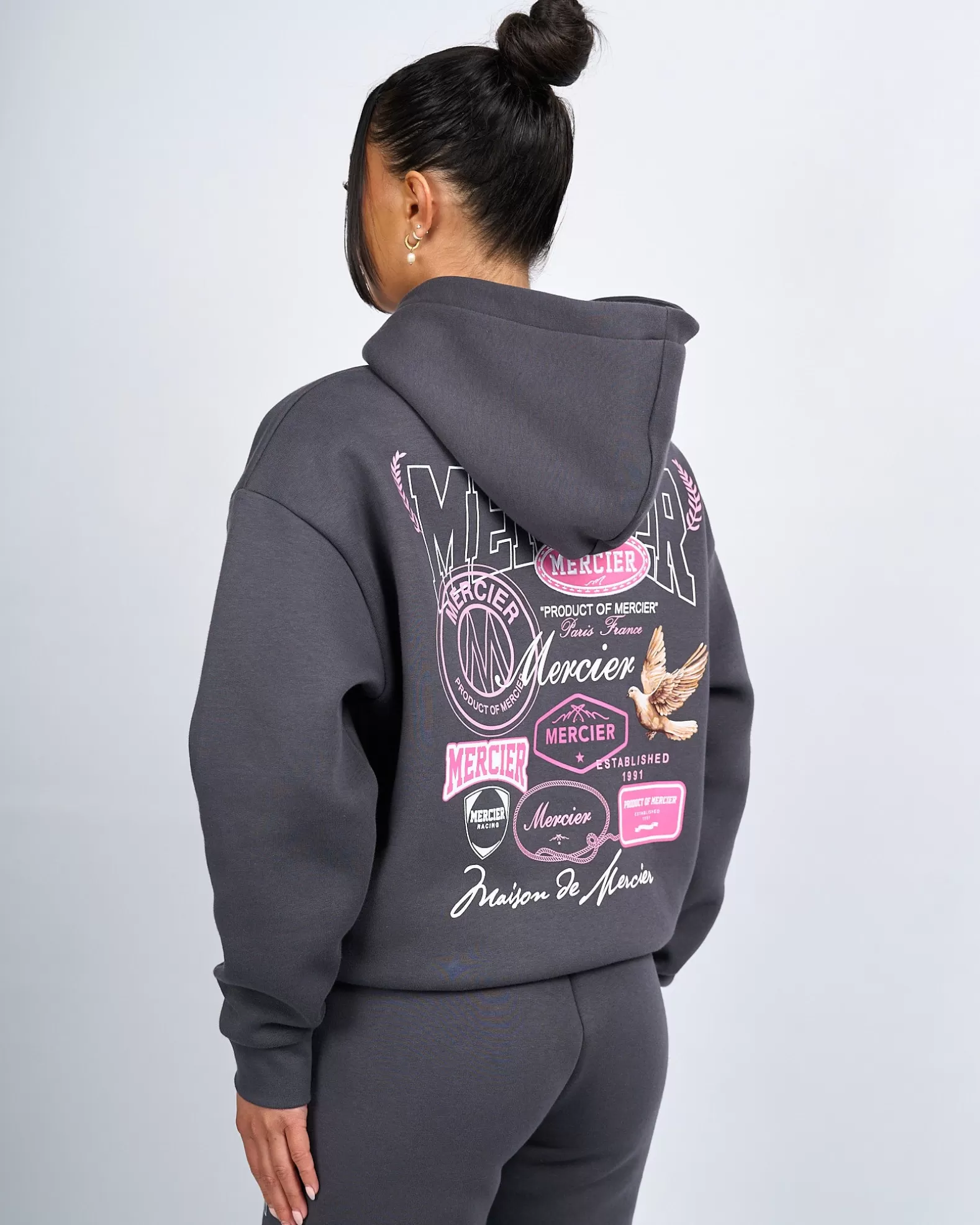 Store Mercier Womens Charcoal Pink Multi Tour Hoodie