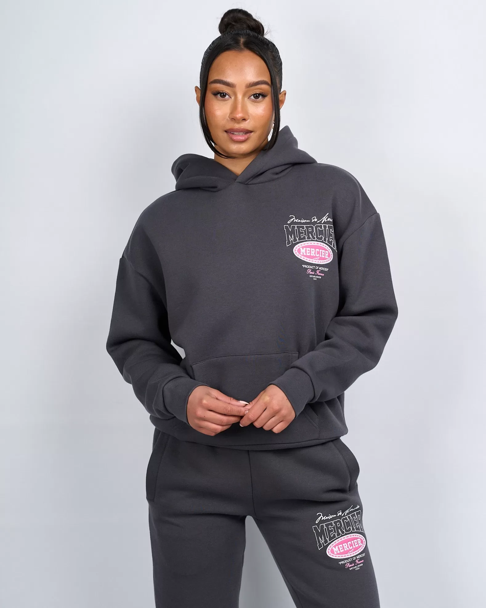 Store Mercier Womens Charcoal Pink Multi Tour Hoodie