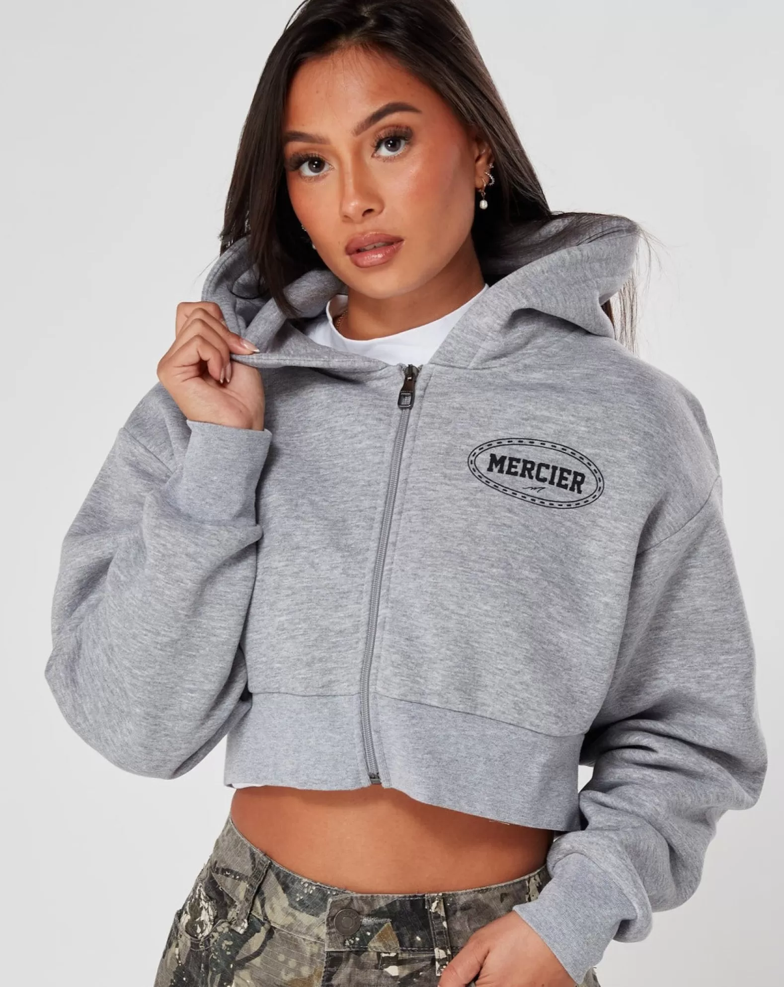 Sale Mercier Womens Grey Marl Maison Cropped Hoodie