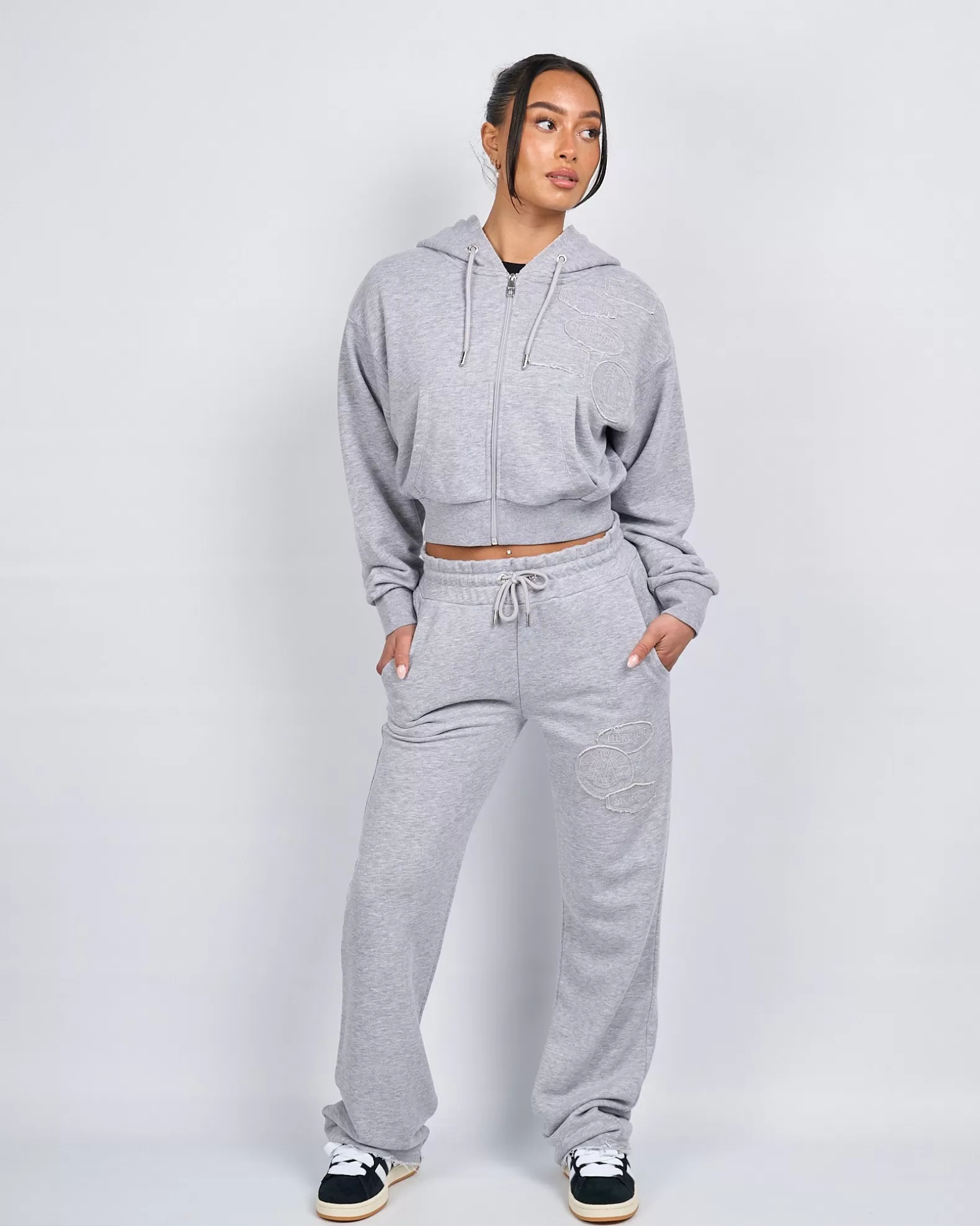 Shop Mercier Womens Grey Marl OG Badge Raw Joggers