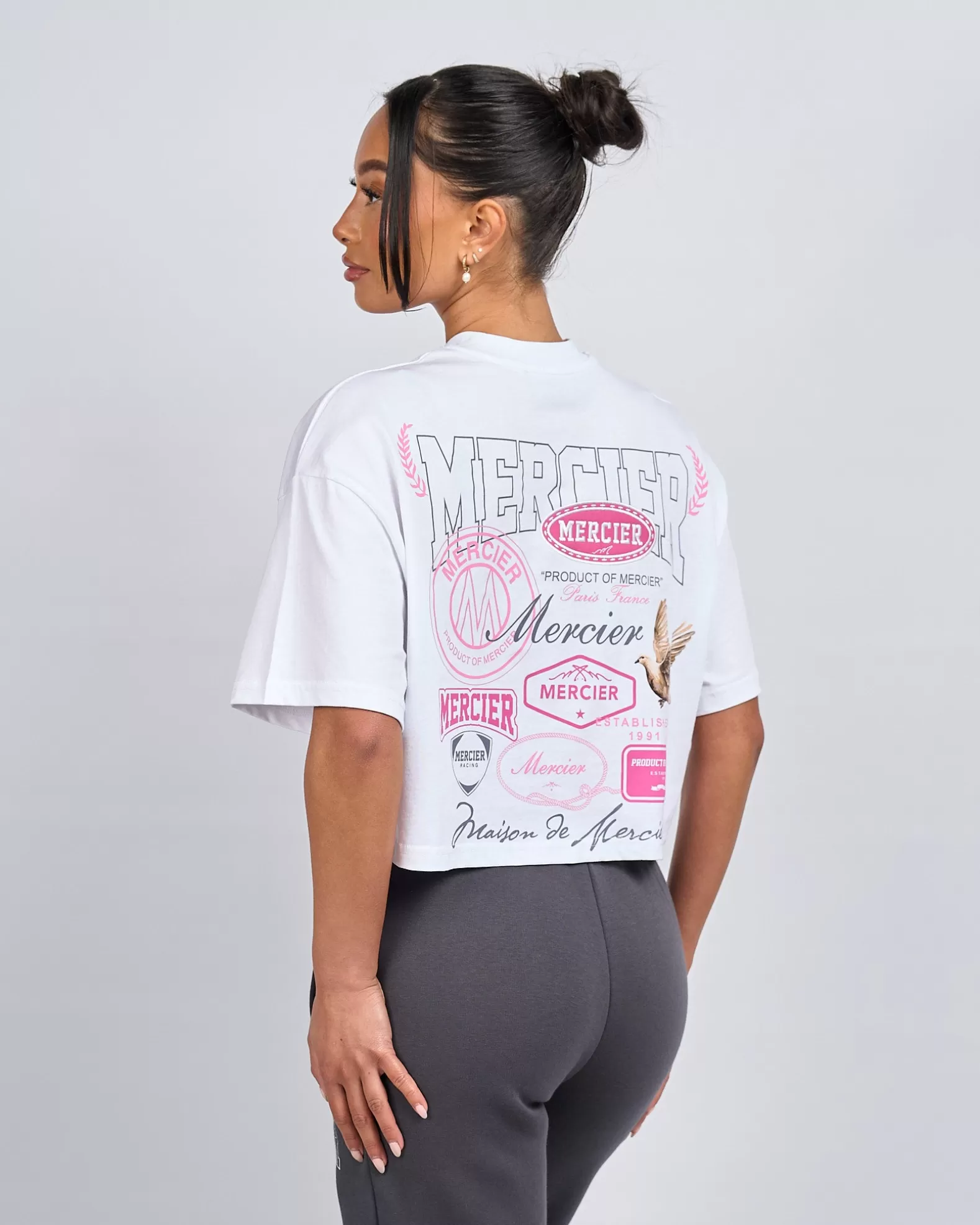 Online Mercier Womens White Pink Multi Tour Cropped Tshirt